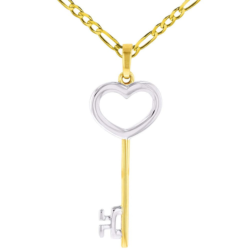 Gold Open Key to My Heart Love Pendant Figaro Necklace