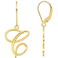 Load image into Gallery viewer, Solid 14k Yellow Gold Elegant Script Letter Cursive Initial Dangle Drop Earrings with Leverback - A to Z

