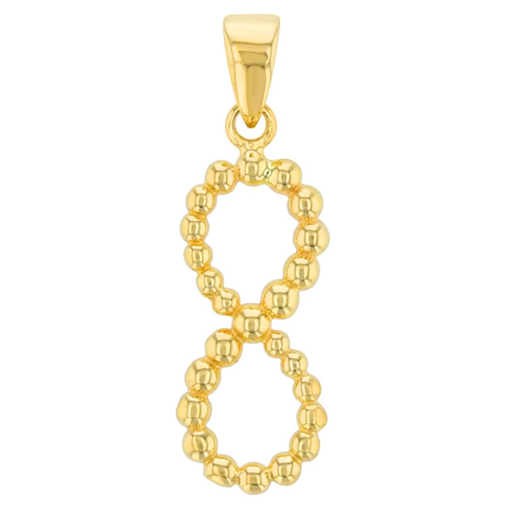 14K Gold Beaded Vertical Infinity Pendant - Yellow Gold