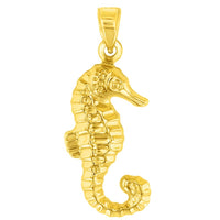 Load image into Gallery viewer, High Polish 14K Yellow Gold 3D Seahorse Charm Animal Pendant Necklace
