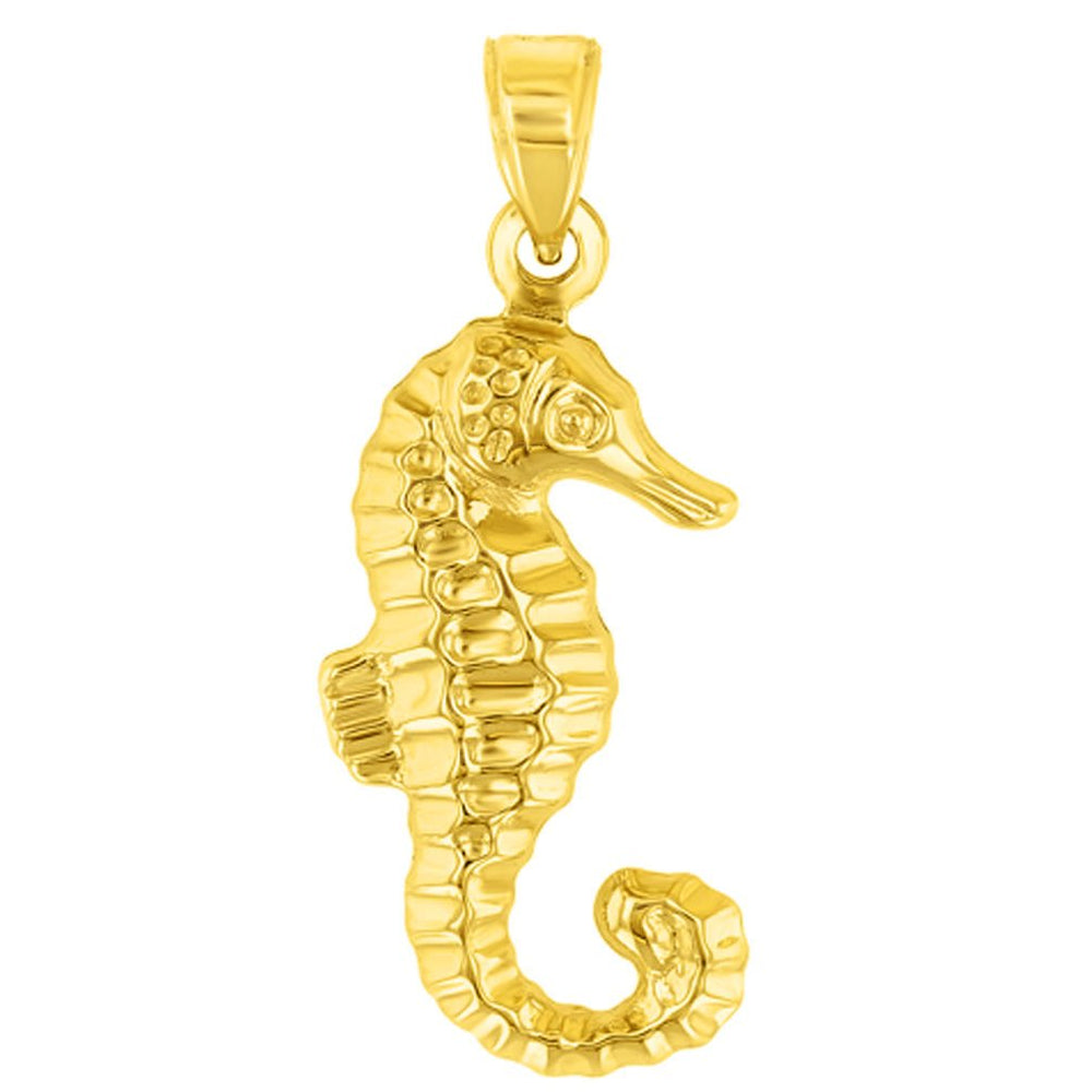 High Polish 14K Yellow Gold 3D Seahorse Charm Animal Pendant