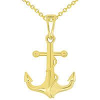 Load image into Gallery viewer, 14k Yellow Gold Maritime Anchor Rope Pendant Necklace
