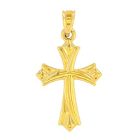 Load image into Gallery viewer, 14k Yellow Gold Fleur de Lis Cross Charm Pendant Necklace with Cuban Concave Chain
