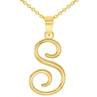 Load image into Gallery viewer, 14k Yellow Gold Elegant Script Letter S Cursive Initial Pendant Necklace
