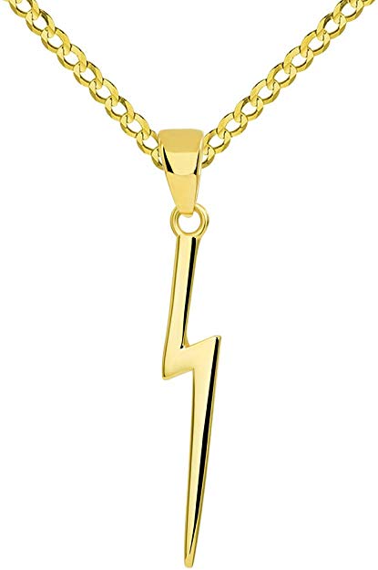 Gold Lightning Bolt Pendant Cuban Necklace