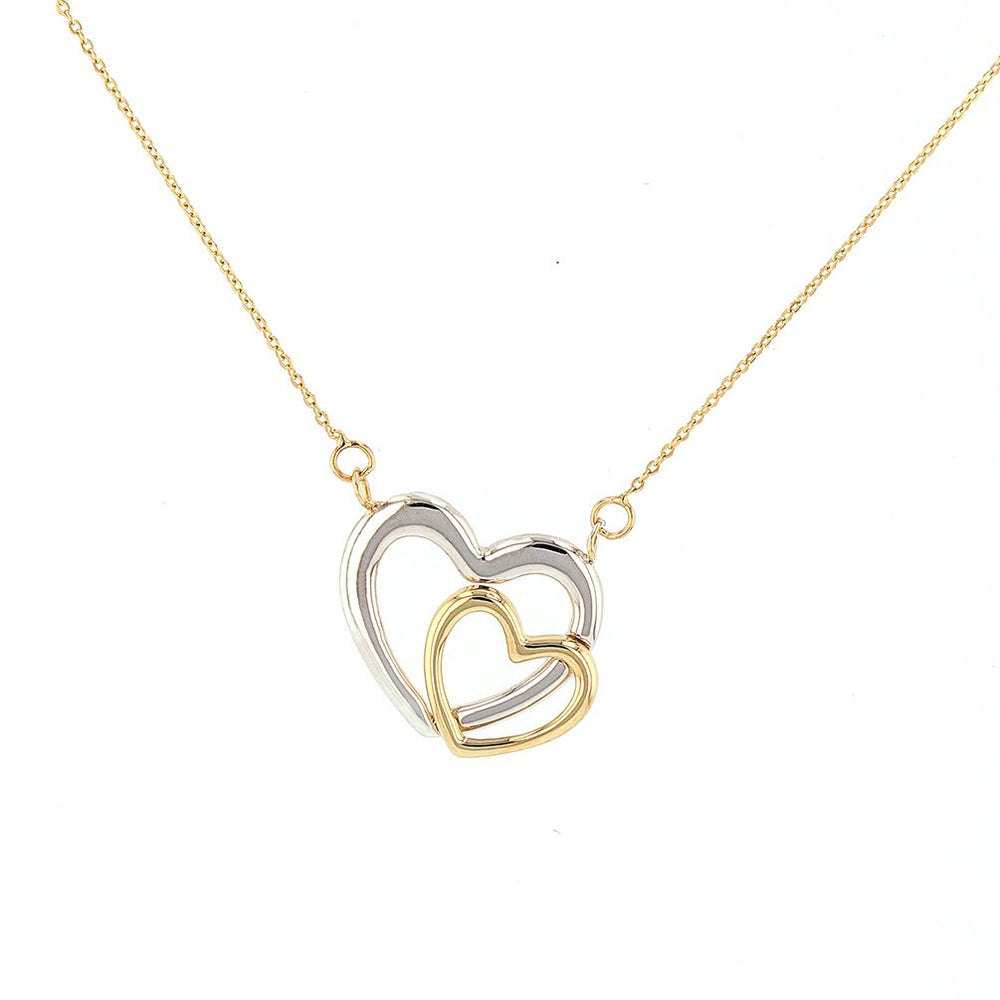 14K Two-Tone Gold Double Open Heart Necklace