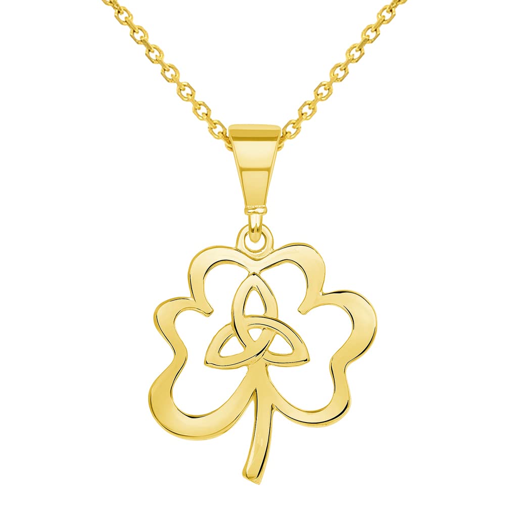 14k Yellow Gold Trinity Triquetra Celtic Knot Three-Leaf Clover Pendant Necklace