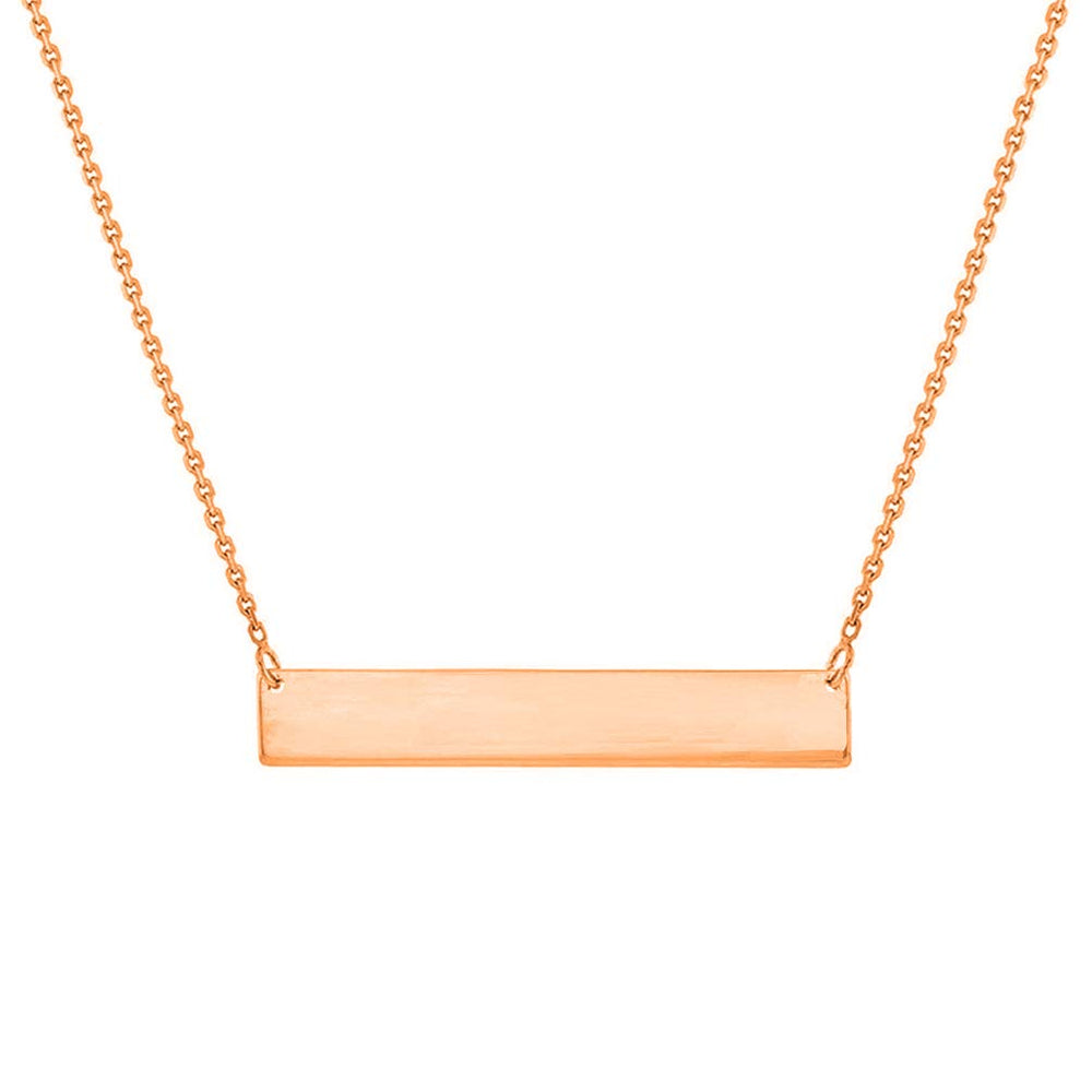 Products Solid 14k Yellow Gold, White Gold, or Rose Gold Engravable Personalized Bar Necklace with Spring Ring Clasp