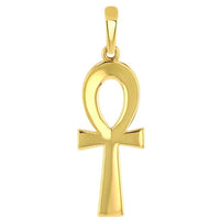 Load image into Gallery viewer, Solid 14k Yellow Gold Plain and Simple Egyptian Ankh Cross Pendant with Chain Necklace
