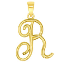 Load image into Gallery viewer, 14k Yellow Gold Elegant Script Letter R Cursive Initial Pendant Necklace
