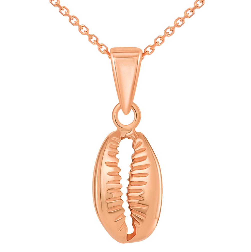 14k Rose Gold Small 3D Seashell Charm Cowrie Shell Pendant Necklace