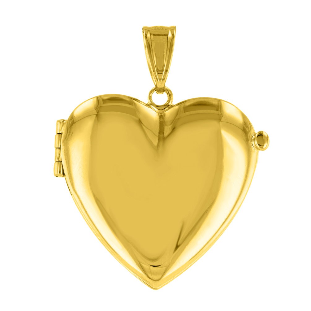 Solid 14K Yellow Gold Heart Shaped Locket Charm Pendant