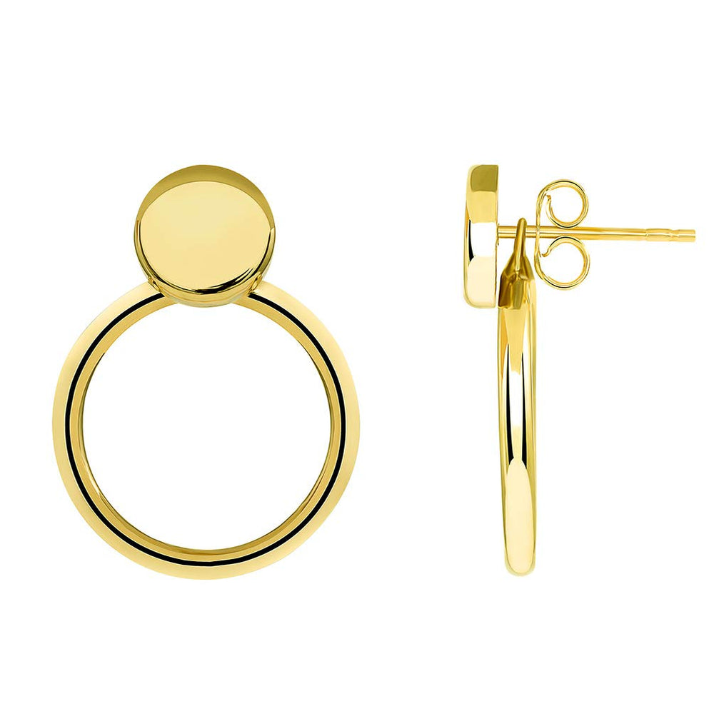 14k Yellow Gold Simple Circle Hoop Dangle Drop Earrings with Friction Back
