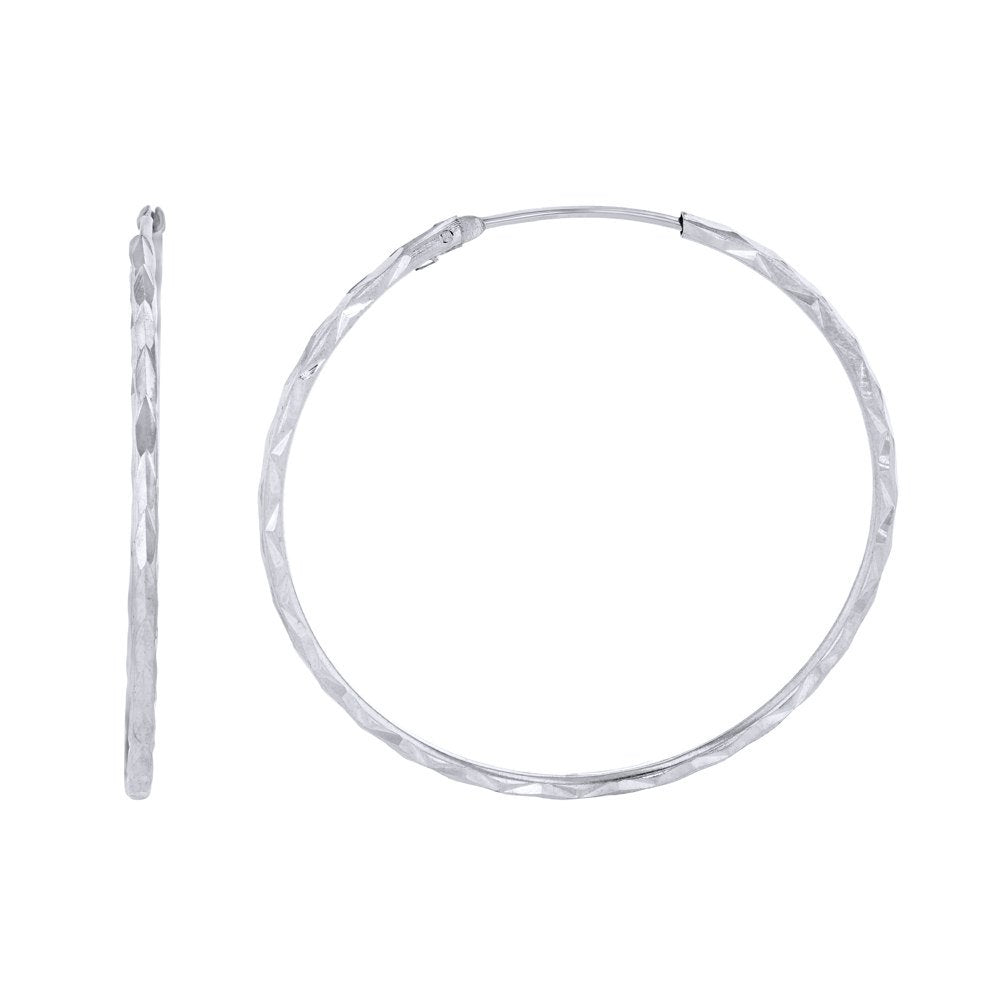 Solid 14K White Gold Textured 1.5mm Endless Hoop Earrings (38.5 x 38.5mm)