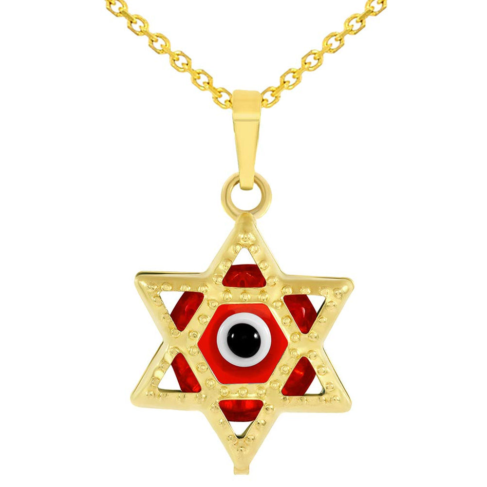 Small Red Evil Eye Star of David Charm Pendant Necklace