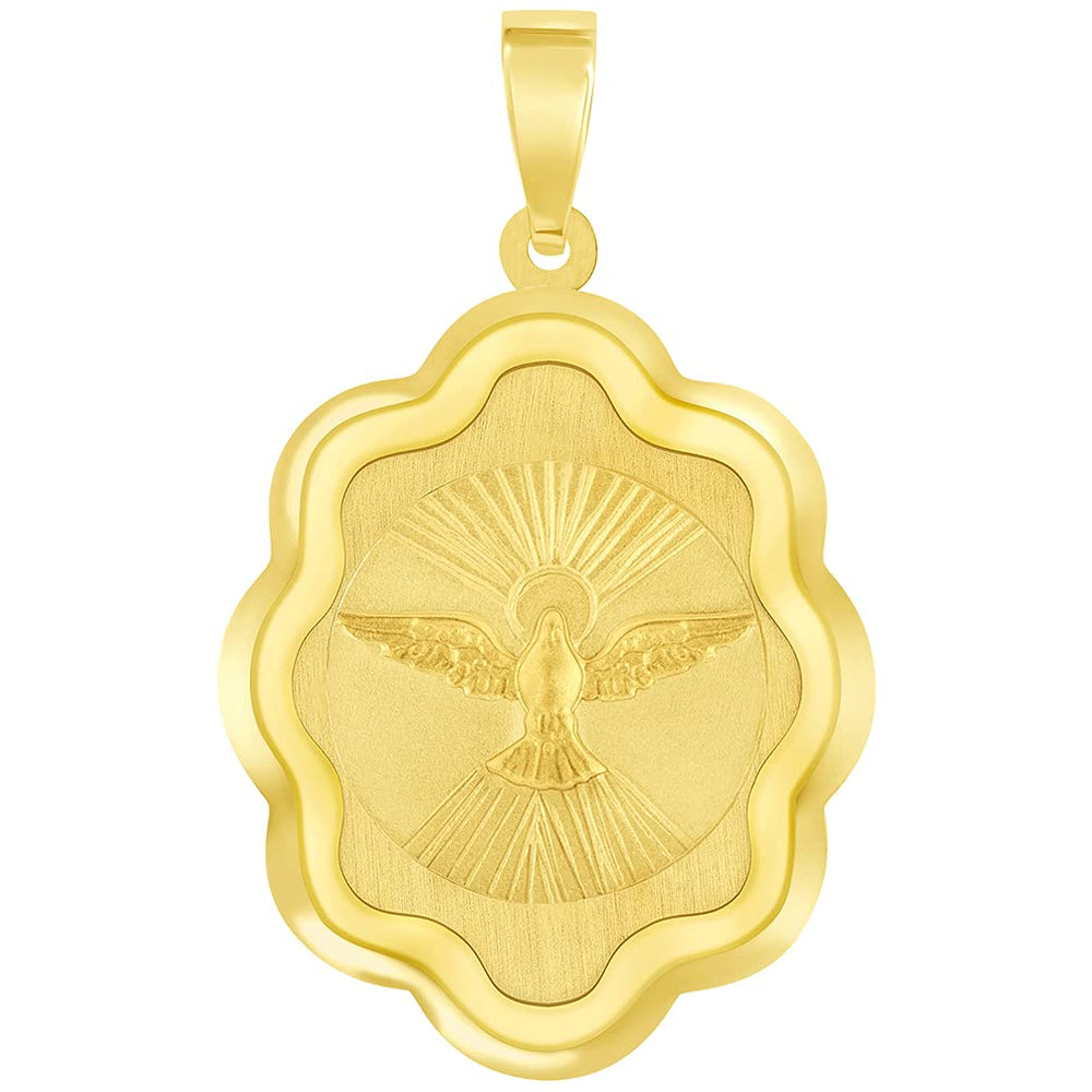 14k Yellow Gold Holy Spirit Dove Religious Elegant Medal Pendant (1")