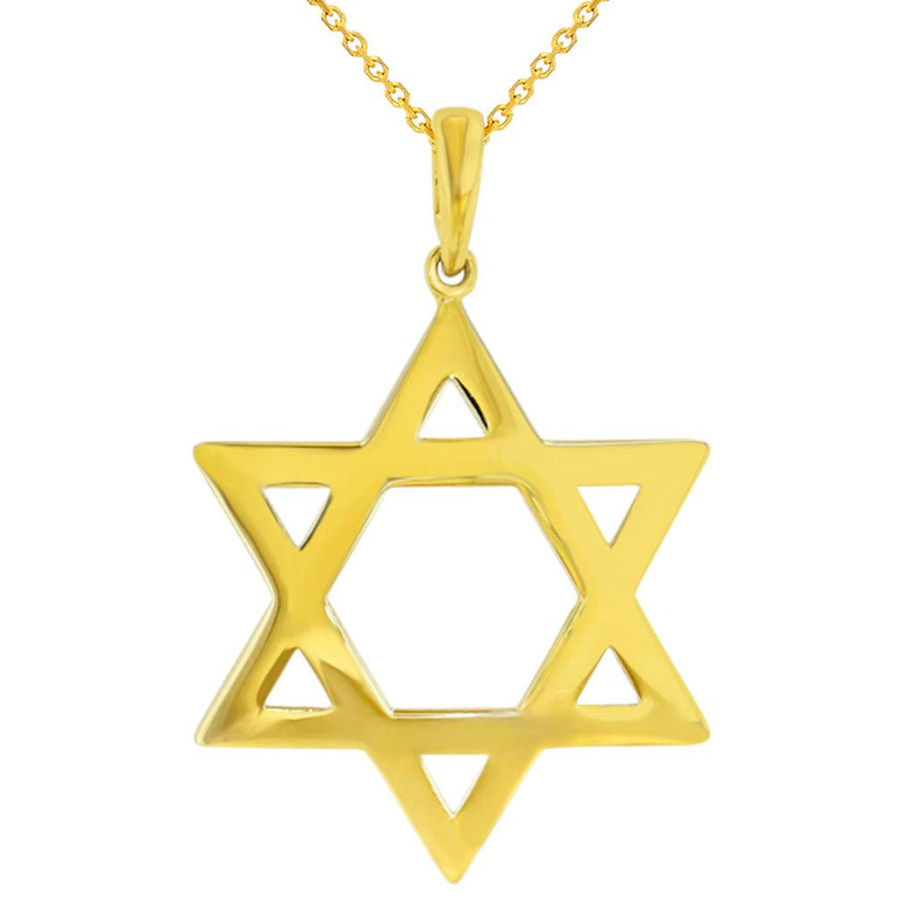 Polished 14k Yellow Gold Medium Star of David Pendant Necklace