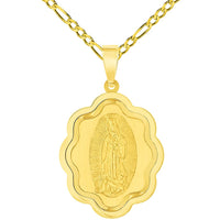 Load image into Gallery viewer, 14k Yellow Gold Elegant Miraculous Medal of Our Lady of Guadalupe Pendant with Figaro Chain Necklace
