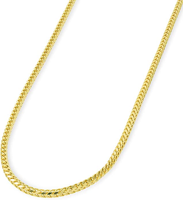 Solid 14k Yellow Gold 2.5mm D/C Franco Chain Necklace with Lobster Claw Clasp, 26"