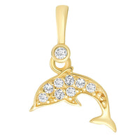 Load image into Gallery viewer, Solid 14K Yellow Gold Cubic Zirconia Studded Dainty Dolphin Charm Sea Life Pendant with Chain Necklace
