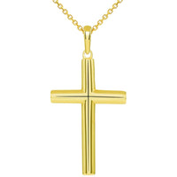 Load image into Gallery viewer, Solid 14k Yellow Gold Rounded Edge Simple Christian Cross Pendant Necklace
