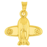 Load image into Gallery viewer, High Polish 14K Yellow Gold 3D Star Airplane Charm Aircraft Ascending Pendant Necklace
