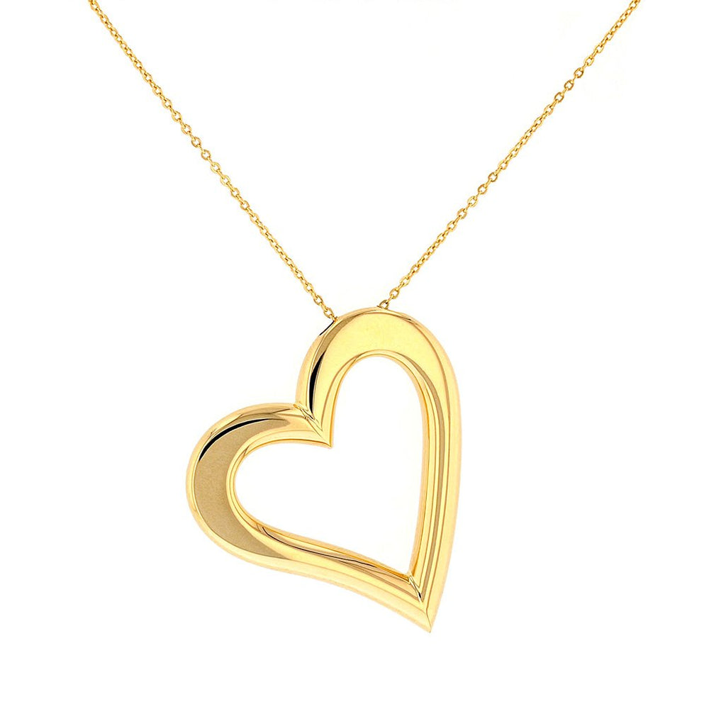 14K Yellow Gold Simple Open Heart Necklace