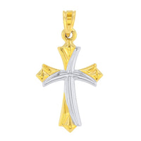 Load image into Gallery viewer, 14k Yellow Gold Fleur de Lis Cross Charm Pendant Necklace with Cuban Concave Chain
