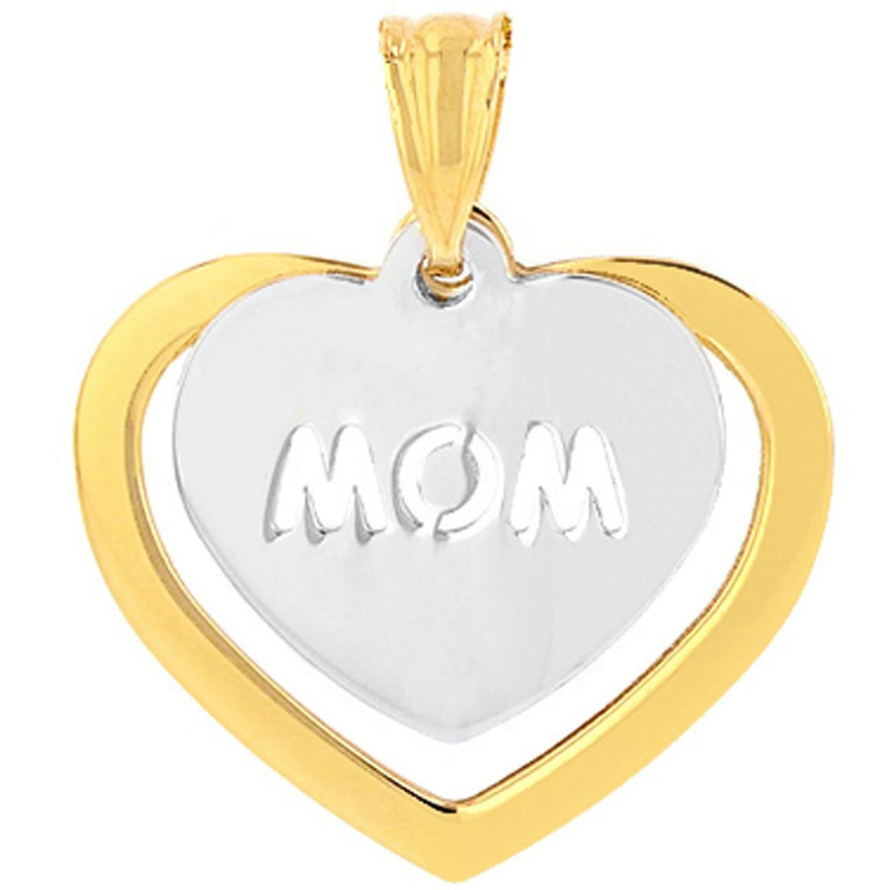 14K Two-Tone Gold Double Heart with Mom Pendant