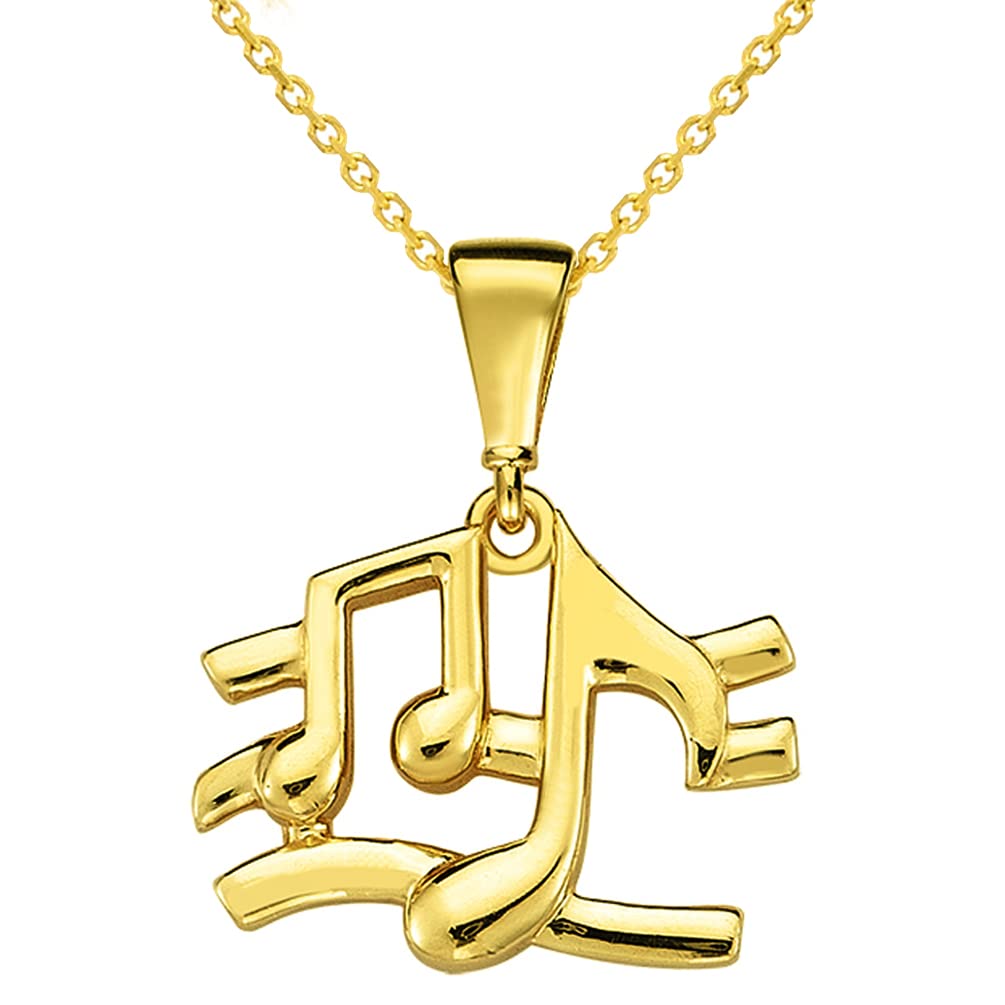 Solid 14k Yellow Gold Mini Musical Notes Charm Music Symbol Pendant Necklace