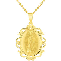 Load image into Gallery viewer, 14k Yellow Gold Elegant Ornate Miraculous Medal of Our Lady of Guadalupe Pendant Necklace
