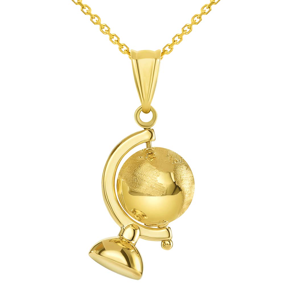 14k Yellow Gold Spinning Globe Pendant Necklace