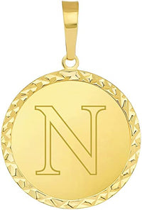 Load image into Gallery viewer, 14k Yellow Gold Personalized Round Block Letter Initial N Disc Pendant 
