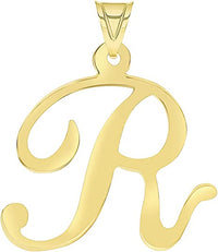 Load image into Gallery viewer, Solid 14k Yellow Gold Script Uppercase Initial R Cursive Letter Pendant
