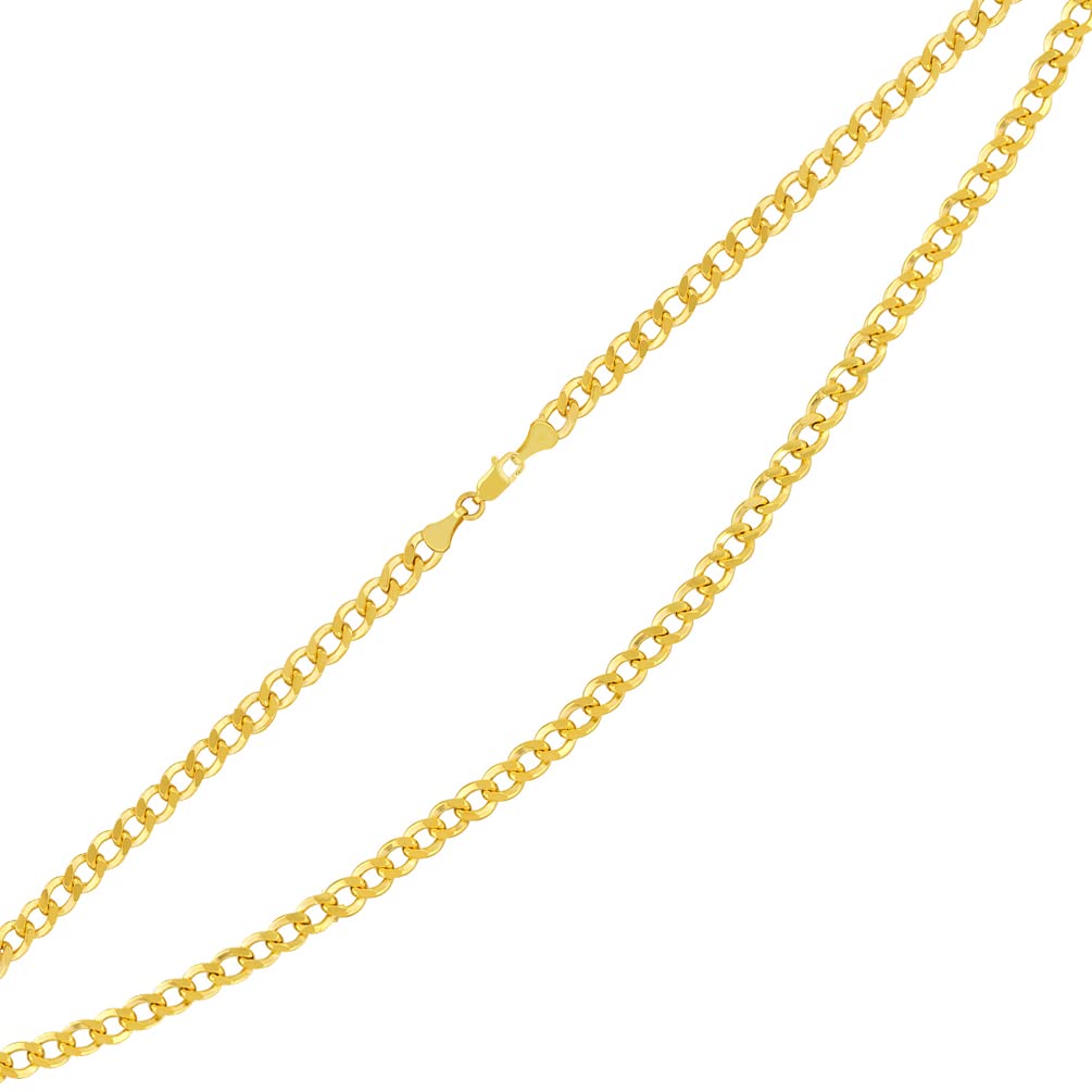 Hollow 14k Yellow Gold 2mm Cuban Link Curb Chain Necklace with Lobster Claw Clasp