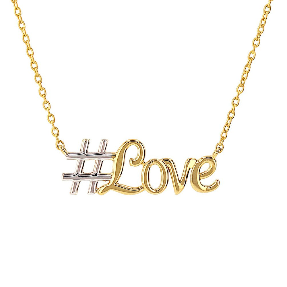 14K Yellow Gold Hashstag Love Scripted Necklace