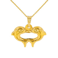 Load image into Gallery viewer, 14K Yellow Gold Kissing Dolphins Charm Love Pendant Necklace with High Polish
