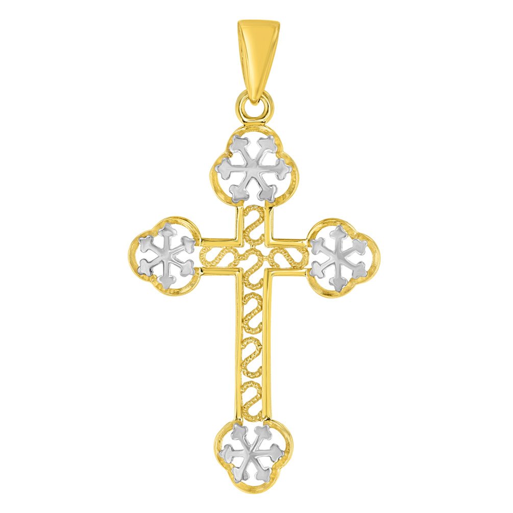 14K Yellow Gold Eastern Orthodox Cross Charm Pendant