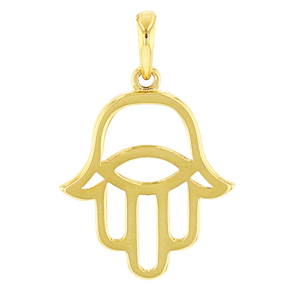 Religious by Jewelry America Solid 14K Gold Hamsa Hand of Fatima with Evil Eye Charm Pendant