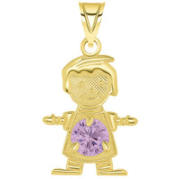 Load image into Gallery viewer, Solid 14k Yellow Gold Little Boy Charm Pendant with Cubic Zirconia Birthstone
