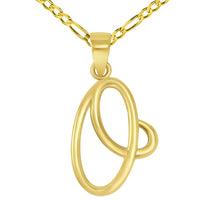 Load image into Gallery viewer, 14k Yellow Gold Elegant Script Letter O Cursive Initial Pendant with Figaro Chain Necklace
