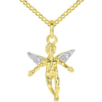 Load image into Gallery viewer, 14k Solid Yellow Gold 3D Cherub Angel Pendant with Curb Necklace
