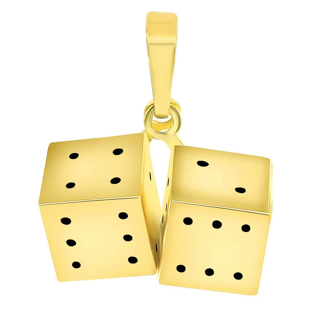 14k Yellow Gold 3D Set of Classic Dice Charm Good Luck Pendant