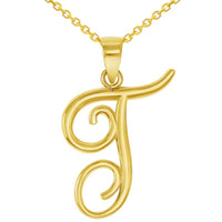 Load image into Gallery viewer, 14k Yellow Gold Elegant Script Letter T Cursive Initial Pendant Necklace
