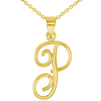 Load image into Gallery viewer, 14k Yellow Gold Elegant Script Letter P Cursive Initial Pendant Necklace
