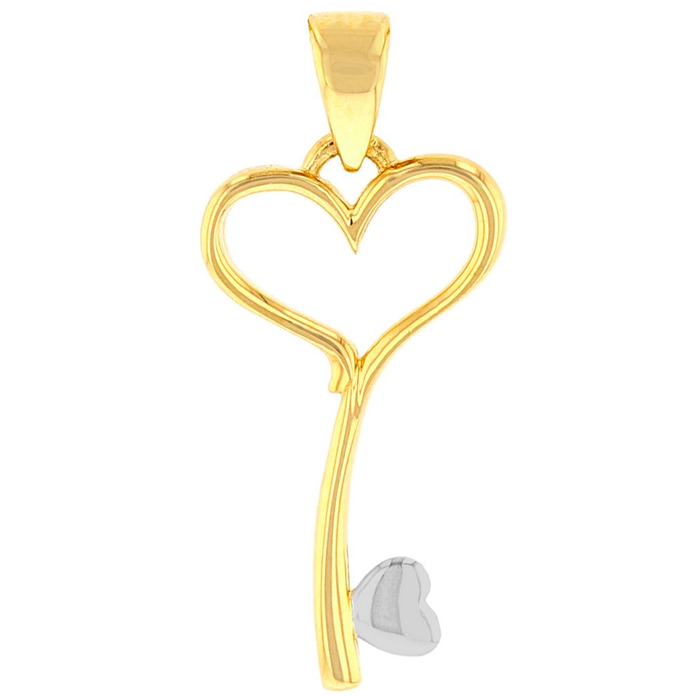Solid 14K Yellow Gold Open Heart Love Curved Key Pendant