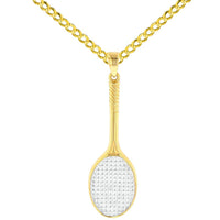 Load image into Gallery viewer, 14k Yellow Gold Tennis Racquet Charm Pendant Cuban Necklace
