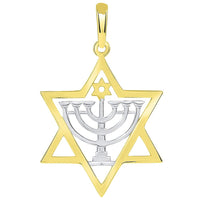 Load image into Gallery viewer, Solid 14k Yellow Gold Jewish Star of David with Menorah Pendant Necklace
