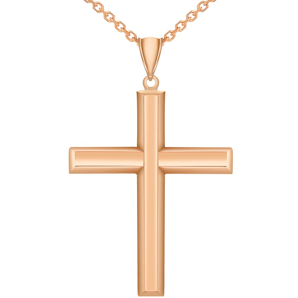 14k Gold Plain & Simple Religious High Polish Cross Pendant Necklace - Rose Gold