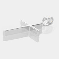 Load image into Gallery viewer, High Polished 14K Gold Plain Slender Large Cross Pendant with Chain Necklace - White Gold
